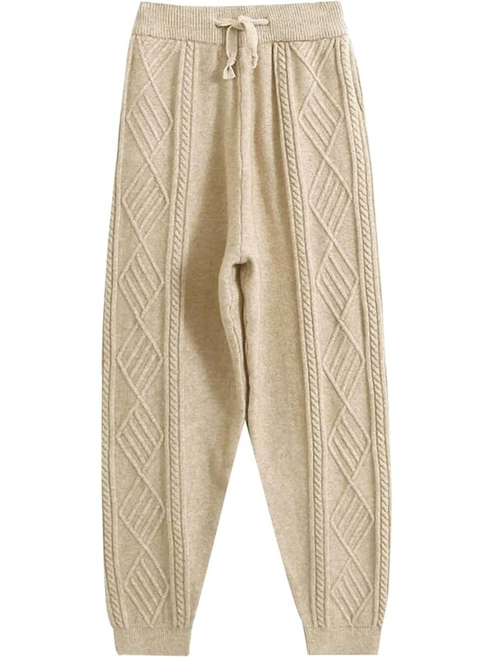 Cozy Cable Knit Harem Joggers for Women - Long Elastic Waist Sweater Pants